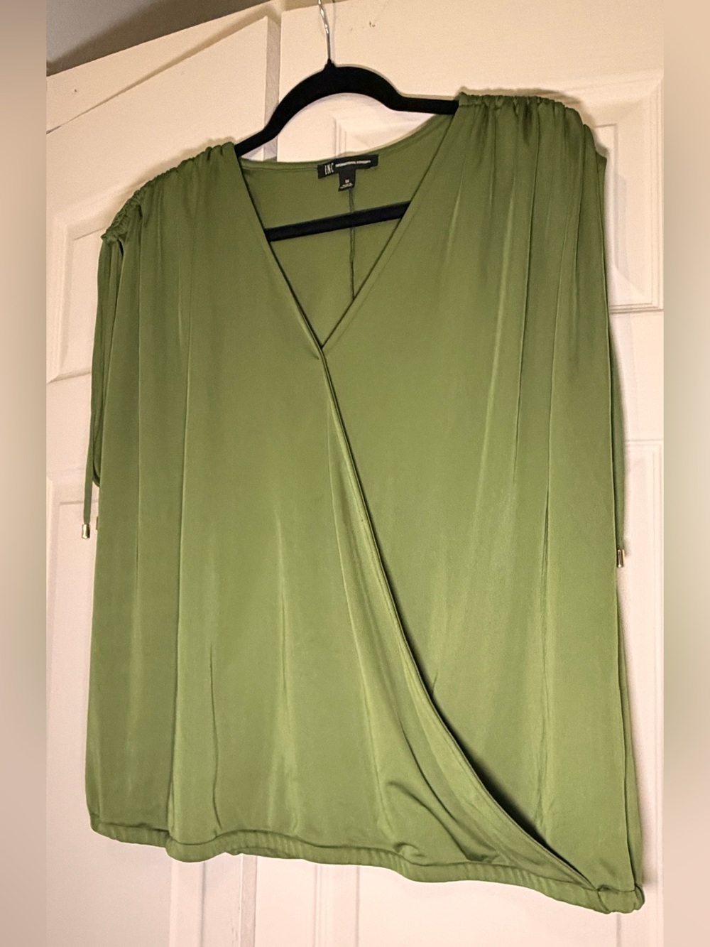 INC International Concepts Olive Green V-Neck Top
